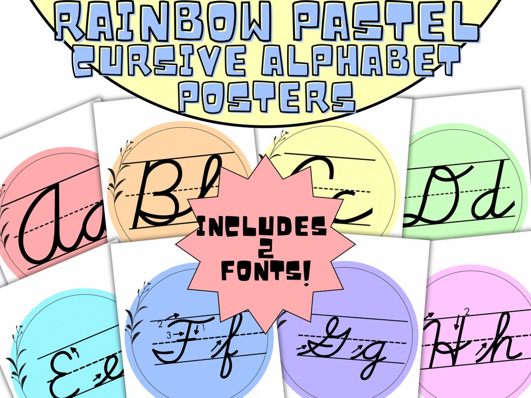Rainbow Classroom Decor Bundle | Pastel Cursive Alphabet Poster ...