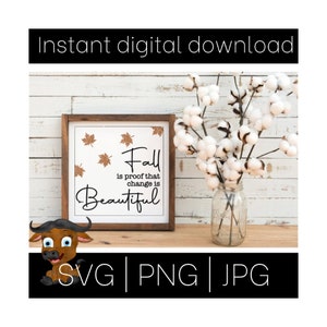 L'autunno è la prova che il cambiamento è bello SVG. Segno di caduta SVG. Segno autunnale Svg. Decorazione autunnale della fattoria SVG. Citazione autunnale Svg. Foglie che cadono Svg.