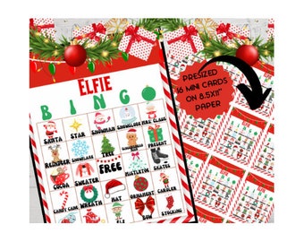 Elf bingo pdf. Print and cut bingo. Shelf Elf miniature bingo cards.  Mini prop. Printable DIY elf game. DIY elf ideas. Christmas countdown