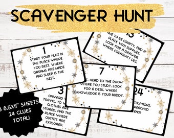 New Year’s Eve games. Elf scavenger hunt cards. New Years Eve Party Game, Printable indoor scavenger hunt. Activity Class Party Group Game