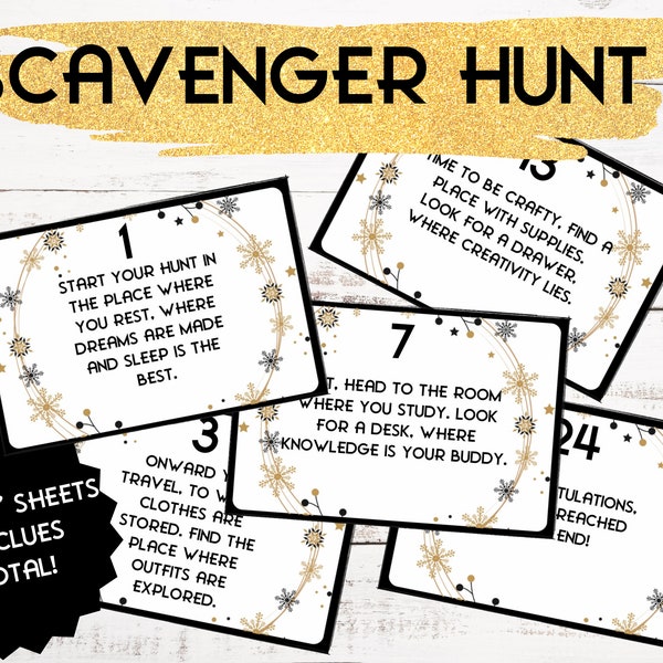 New Year’s Eve games. Elf scavenger hunt cards. New Years Eve Party Game, Printable indoor scavenger hunt. Activity Class Party Group Game