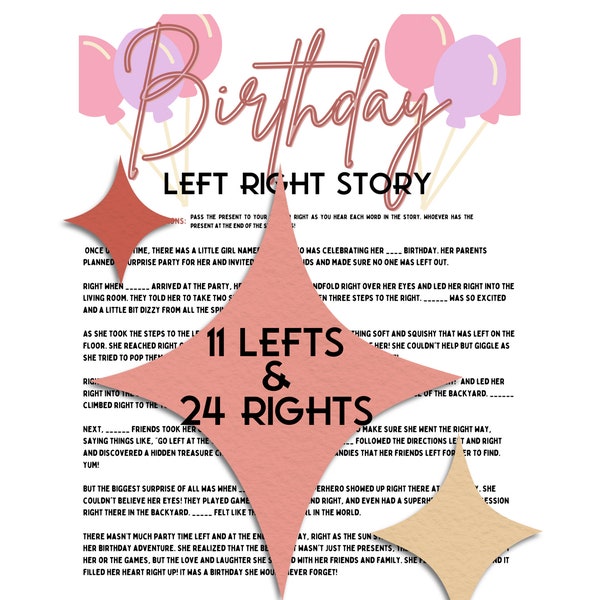Birthday left right game story. Girls Birthday Party Pass The present Game, pass the parcel, Printable Girls  personalized birthday game
