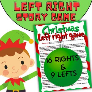 Kerst links rechts spelverhaal. Christmas Party Pass The present Game, geef het pakket door, afdrukbaar Xmas Activity Class Party Group Game