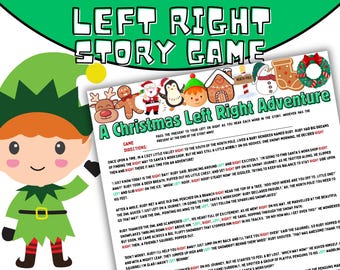 May include: A printable Christmas-themed game for kids. The game is called "A Christmas Left Right Adventure". The game instructions are to pass a present to the left or right as you hear each word in the story. Whoever has the present at the end of the story wins.