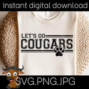 Cougar School Spirit SVG-bundel - zwart-wit noodlijdende pootafdruk, png- en jpg-indelingen