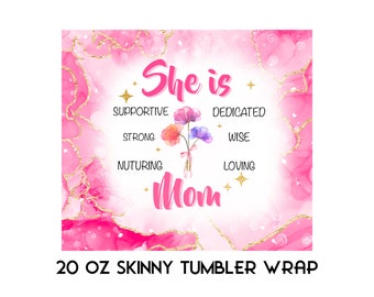 Mother’s Day 20oz skinny tumbler wrap png. Sublimation instant download.