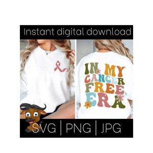 In my cancer free era svg. Cancer ribbon png. Trendy retro cancer survivor clipart. Vintage wavy text breast cancer warrior digital download