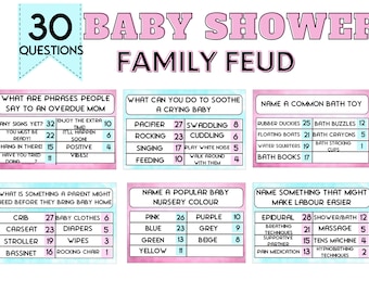 Baby shower family feud. Baby family feud. Baby shower feud. Baby shower party game. Baby sprinkle game. Baby game. Baby shower trivia