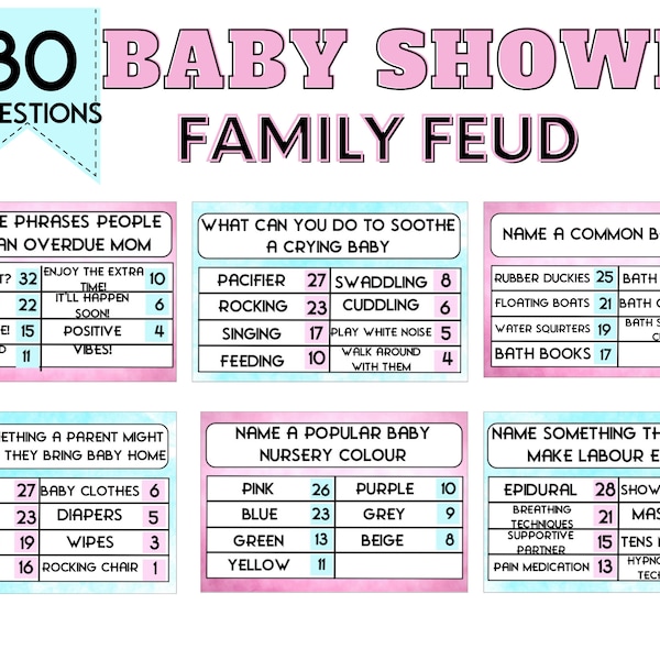 Baby shower family feud. Baby family feud. Baby shower feud. Baby shower party game. Baby sprinkle game. Baby game. Baby shower trivia