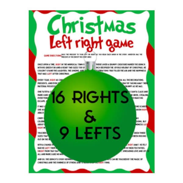 Christmas left right game story. Christmas Party Pass The present Game, pass the parcel, Printable Xmas Activity Class Party Group Game