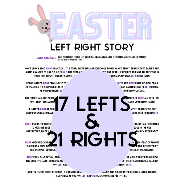 Easter left right game story. Easter Party Pass The present Game, pass the parcel, Printable Easter Activity Class Party Group