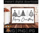 Merry Christmas svg. Festive line art png. Christmas card template printable. Simple modern holiday tier tray decor. Christmas tree clipart.