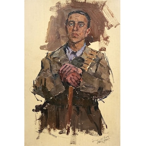 Pintura al óleo original antigua Retrato de un hombre del artista ucraniano A. Shkurko, 1959, Figura masculina, Retrato de hombre, Figura de un hombre, Arte mural
