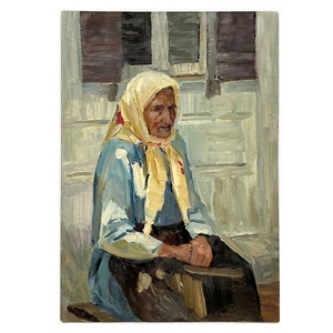 Antique original oil painting by Ukraine artist N.Volkova, 1960s, Portrait wall art, Portrait painting, Female portrait, Old woman portrait