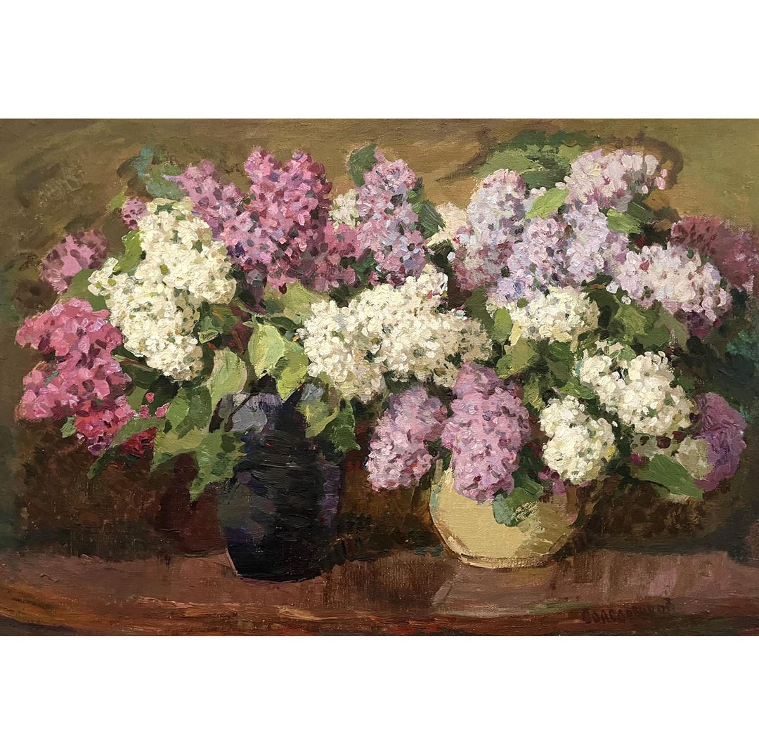 Vintage Original Oil Painting on Canvas Still Life With Lilac by ...