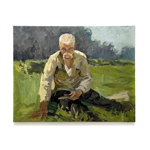 Mid century original oil painting on canvas Antique portrait of a man by Ukrainian artist N.Volkova, 1960s, Portrait wall art, Male portrait