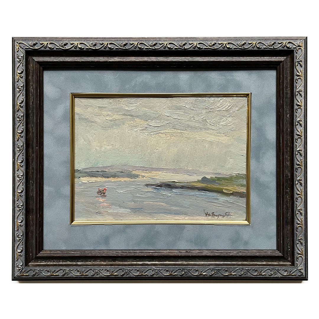 Framed Antique Original Oil Painting Mid Century River Landscape by ...