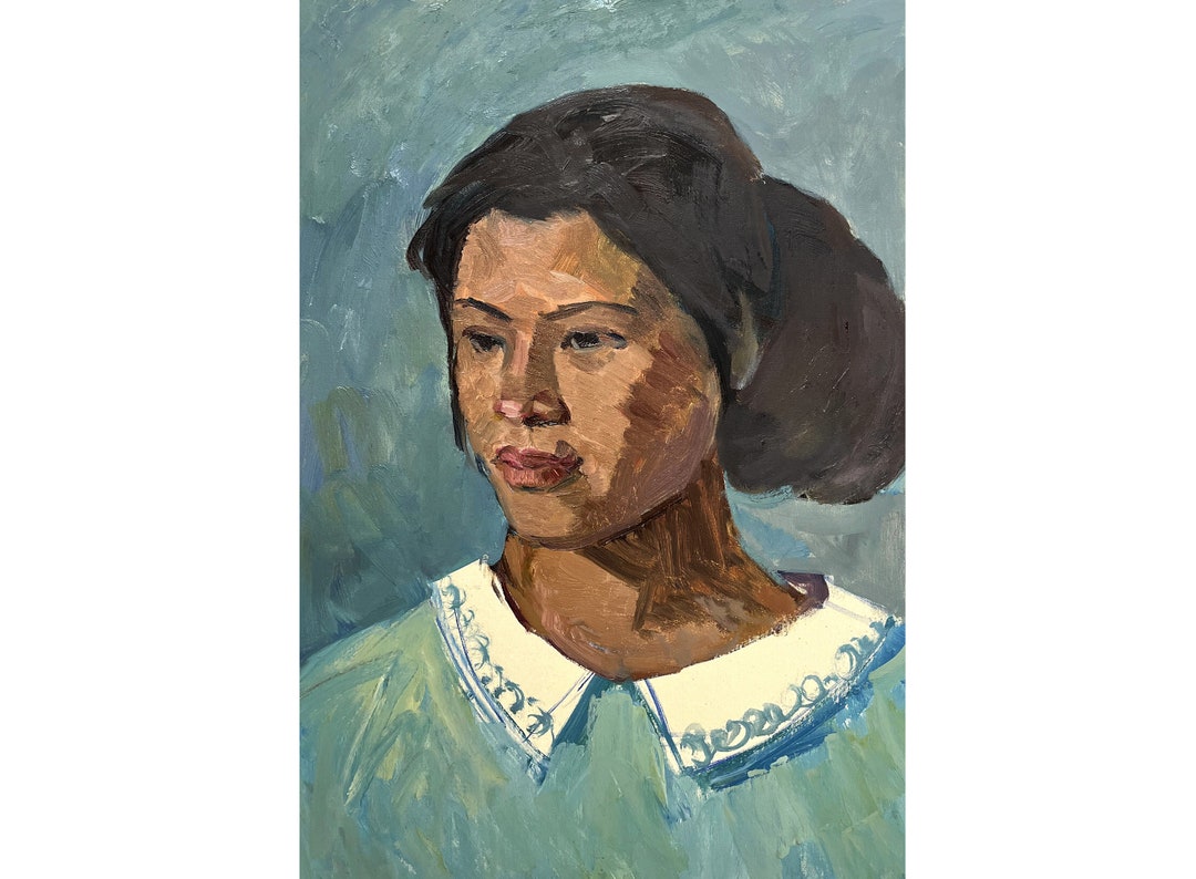 VINTAGE PORTRAIT of a GIRL Original Oil Painting by Ukrainian - Etsy