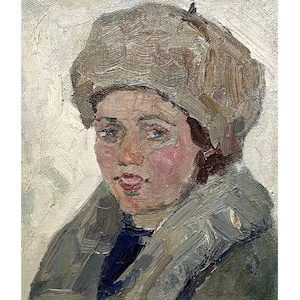 Vintage original oil painting Portrait of a girl by Ukrainian artist M.Borymchuk, Female portrait, Portrait of a woman, Portrait painting