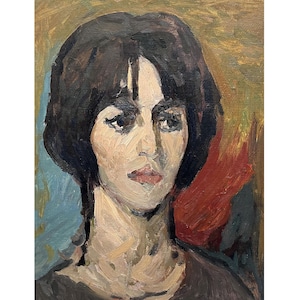Vintage original oil painting Portrait of a girl by Ukrainian artist V.Korobov, 1974, Portrait painting, Portrait wall art, Female portrait