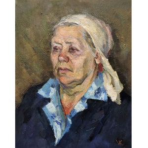 Vintage original oil painting on canvas Female portrait by Ukraine artist V.V.Kolesnik 1975 Wall art, Portrait of a woman, Portrait painting