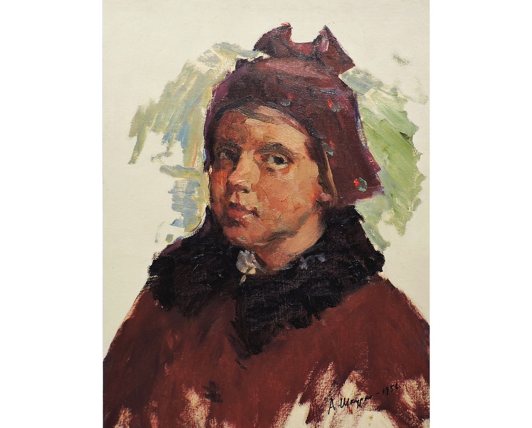 Antique Original Oil Painting Portrait of a Girl by Ukrainian Artist A ...