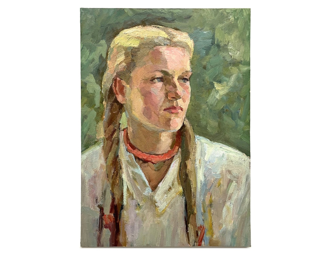 Mid Century Original Oil Painting Antique Portrait of a Girl by ...