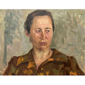 Antique original oil painting Portrait of a woman by Ukrainian artist V.Pirogov, 1963, Portrait painting, Portrait wall art, Female portrait