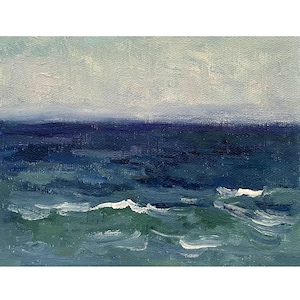 Pintura al óleo original impresionista vintage &quot;Paisaje marino&quot; de la artista ucraniana N. Korobova, 1989. Paisaje marino, paseo marítimo, olas, tormenta, arte mural marino.