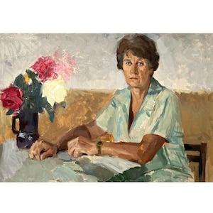 Vintage original oil painting Portrait of a woman by Ukrainian artist V.Pirogov 1970s, Portrait painting, Portrait wall art, Female portrait