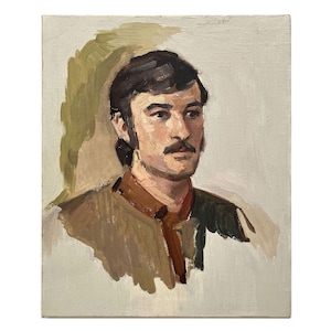 Vintage original oil painting on canvas Male portrait by Ukrainian artist O.Vovk, 1970s, Wall art work, Portrait painting, Portrait of a man