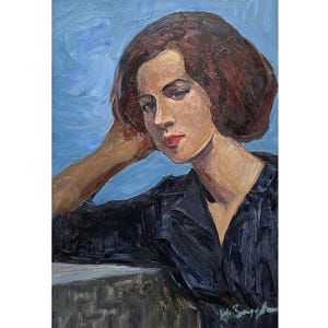 Oryginalny obraz olejny Portret dziewczyny autorstwa ukraińskiego artysty N. Zaruby z lat 70. XX wieku, Sztuka ścienna portretowa, Portret kobiety, Portret kobiecy