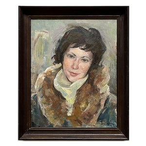Gerahmtes Vintages Original-Ölgemälde auf Leinwand Porträt einer Frau vom Ukrainischen Künstler N.Zaruba, 1980er Jahre, Weibliches Porträt, Porträtwandkunst