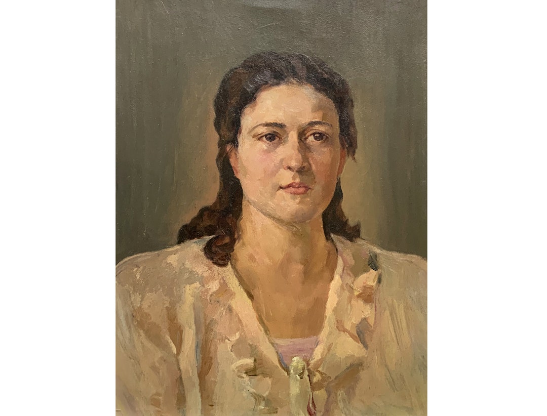 Mid Century Original Oil Painting Antique Portrait of a Girl by Ukraine ...