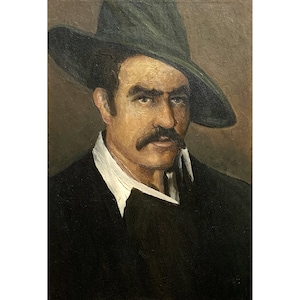 Pintura al óleo original vintage Retrato masculino del artista ucraniano O. Nazarenko, década de 1970, Arte mural, Retrato de un hombre con sombrero, Pintura de retrato