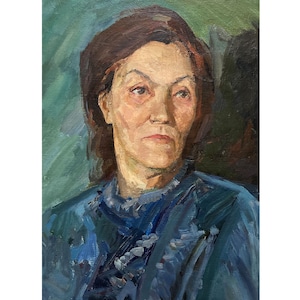 Antique original oil painting Portrait of a woman by Ukrainian artist V.Kozyk, 1960s, Portrait painting, Portrait wall art, Female portrait