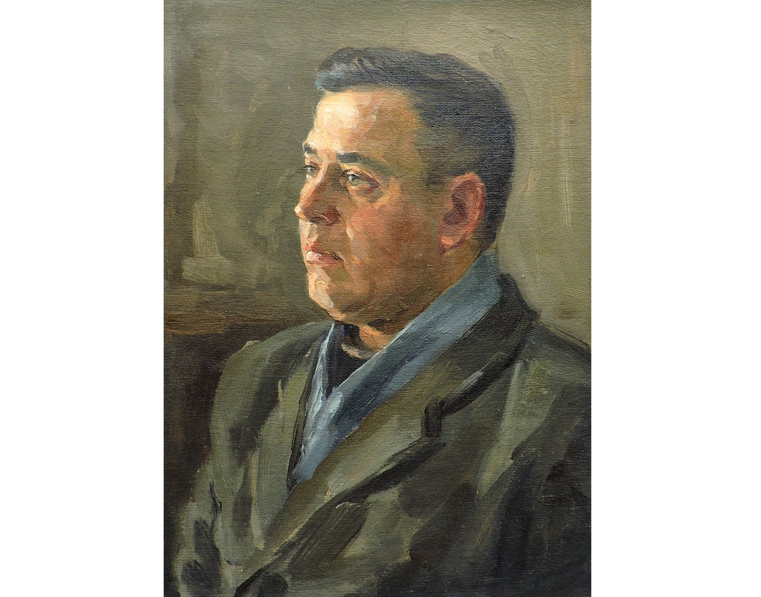 Antique Original Oil Painting Mid Century Portrait of a Man by Ukraine ...