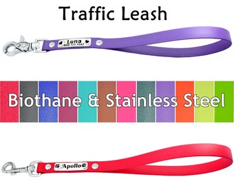 Personalized Traffic Lead, Biothane Tab, Tab Leash, Biothane & Stainless Steel with Rivet On Name Plate, Dog Lovers Gift