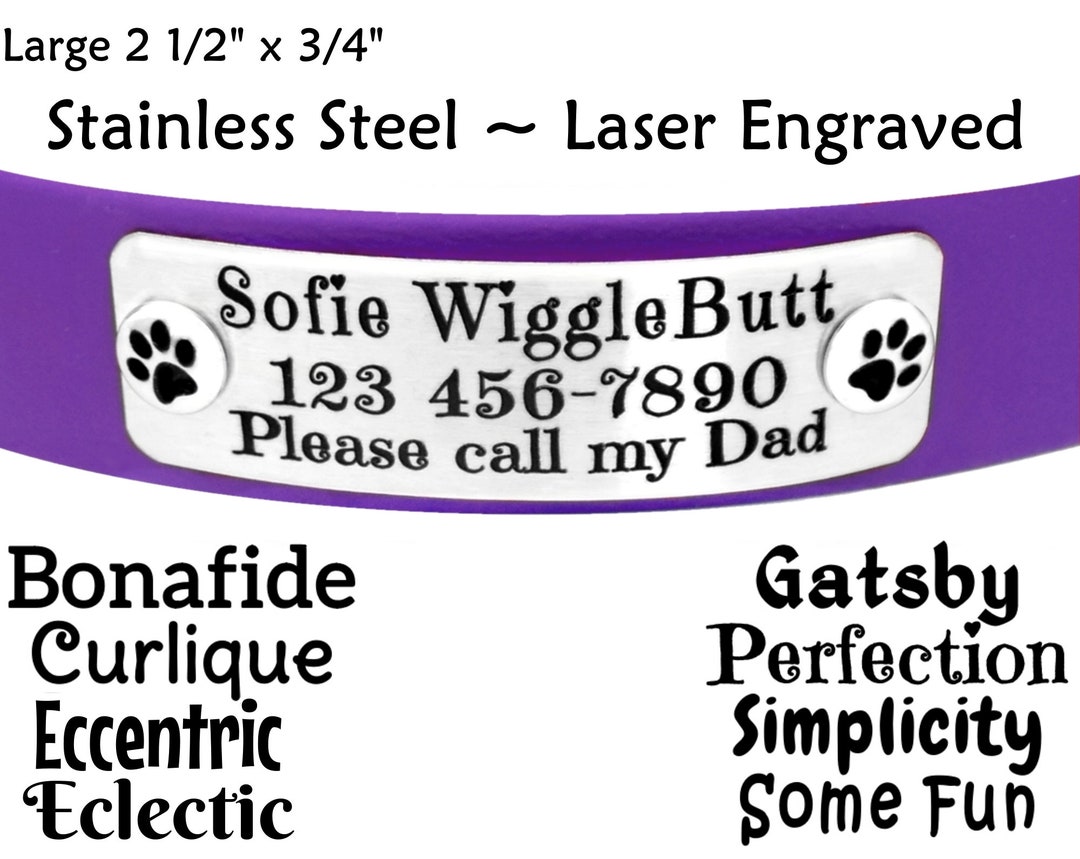 Dog Collar Name Plate, Rivet On, Large, 316 Stainless Steel Name Plate, Personalized Laser
