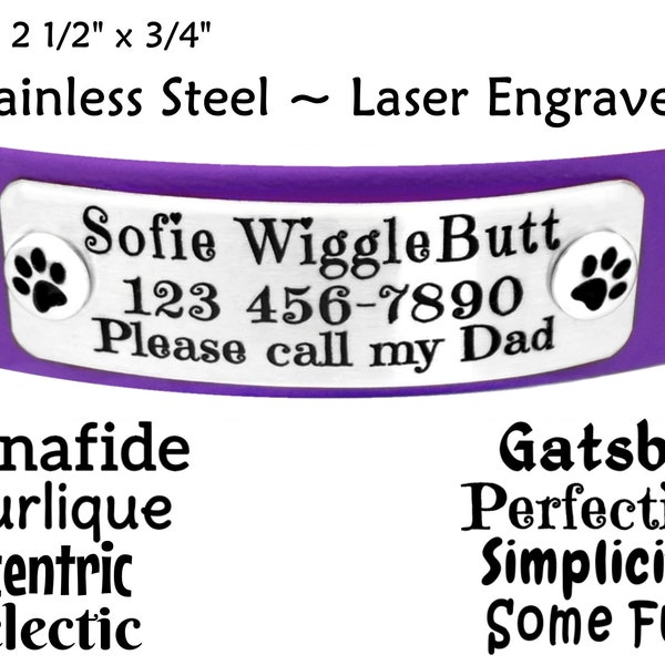 Dog Collar Name Plate, Rivet On, Large, 316 Stainless Steel Name Plate, Personalized Laser Engraved Name Plate