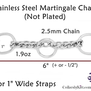 Martingale Chain, Stainless Half Check Chain, for Dog Collars, Stainless Steel Center Chain for Martingales, For 1&quot; wide straps - 2.5mm