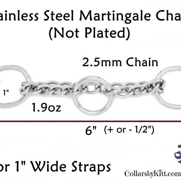 Martingale Chain, Stainless Half Check Chain, Martingale Hardware, Stainless Steel Center Chain for Martingales, For 1" wide straps - 2.5mm