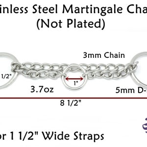 1 1/2&quot; Martingale Chain, Stainless Steel Half Check Chain, Martingale Hardware, Stainless Steel Center Chain, For 1 1/2&quot; wide straps, 40mm