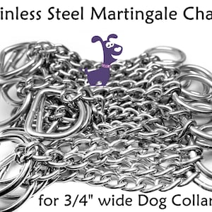 10 Stainless Steel Martingale Chains, 3/4&quot; Half Check Chain,  for Dog Collars,  2mm,  Stainless Center Chain for your 3/4&quot; Martingale Collar