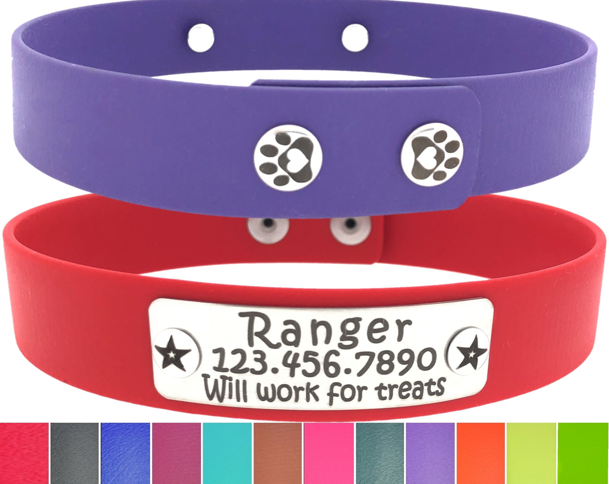 Name Plate Dog Collar that Snaps On,  ID Biothane Collar, Personalized Waterproof Collar, Biothane & Stainless Steel, Instead of Tag Collar