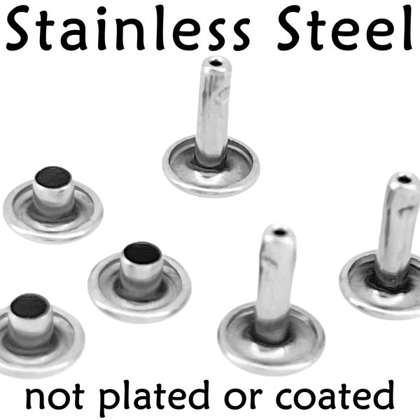 Stainless Steel Rivets, Extra Long shafts, Double Cap Rivets, Rivets for Leather, Rivets for Biothane, Type 304 Stainless Rivets,