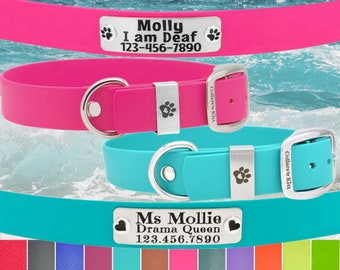 Biothane Dog Collar with Name Plate, 1&quot; wide, Waterproof Dog Collar with ID, Stainless Steel Hardware, Personalized Collar