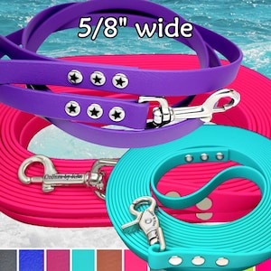 Biothane Dog Leash, Long Line, Waterproof Nose Work Lead, Durable Lightweight Biothane Tracking Leash, Stainless Steel Snap & Rivets, 5/8&quot;