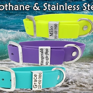 Biothane Collar with ID, Waterproof Personalized Dog Collar with Engraved ID, Stainless Steel