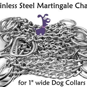 10 Stainless Steel Martingale Chains for 1&quot; Dog Collars, Half Check Chains, 2.5mm,  Stainless Center Chain for your Martingale 1&quot; Dog Collar